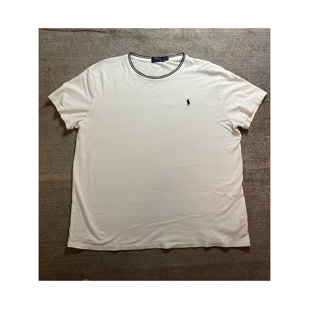 Polo Ralph Lauren Mens XL White Ringer Crew Neck Cotton T-Shirt Preppy